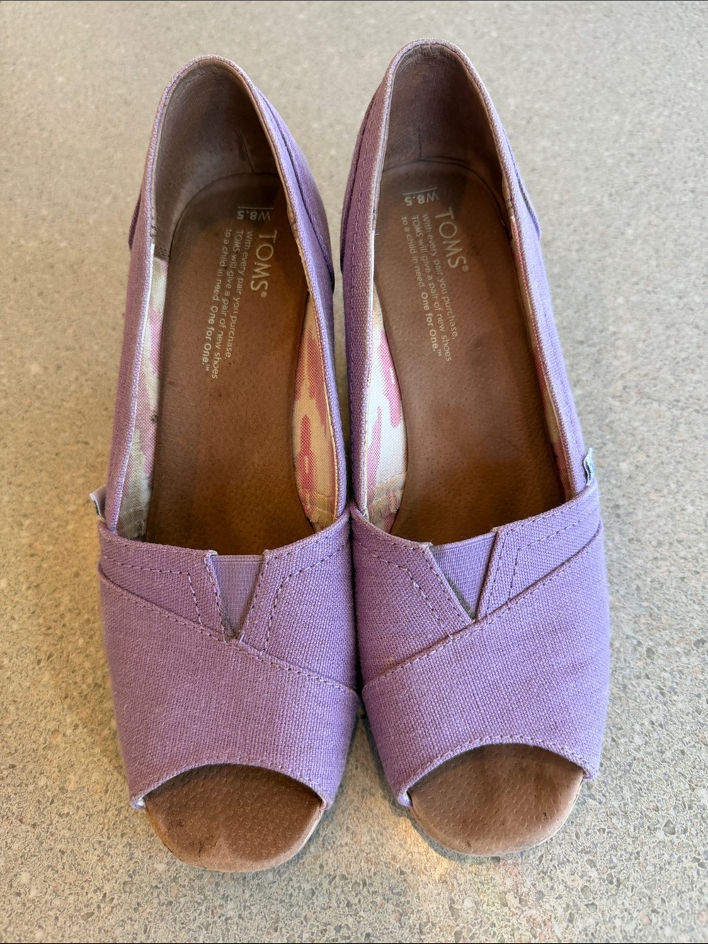 TOMS Lavender Canvas Peep-Toe Flats